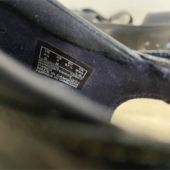 Clarks Collection Size 7 Comfort Shoe Heels Navy Blue Strap Closed Toe - Picture 9 of 10